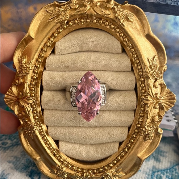 Jewelry - Elegant Pink Marquise Cut Ring, Rhodium Electroplate